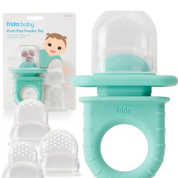 Frida Baby Push Pop Feeder, Baby Fruit Feeder, Baby Fruit Food Pacifier to Safely Introduce New Foods, Fresh + Frozen Food Silicone Feeder for Babies, BPA Free