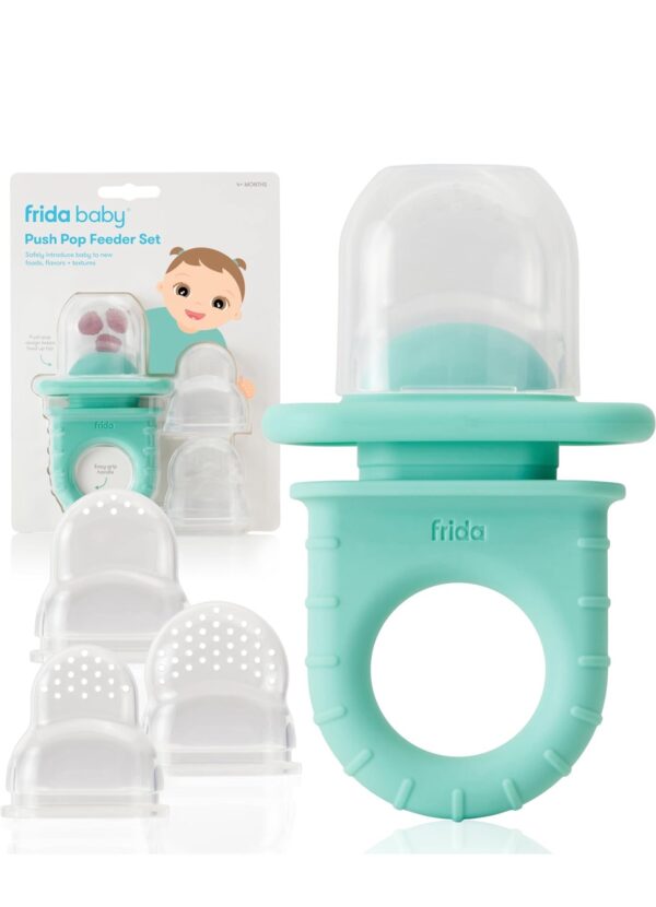 Frida Baby Push Pop Feeder, Baby Fruit Feeder, Baby Fruit Food Pacifier to Safely Introduce New Foods, Fresh + Frozen Food Silicone Feeder for Babies, BPA Free
