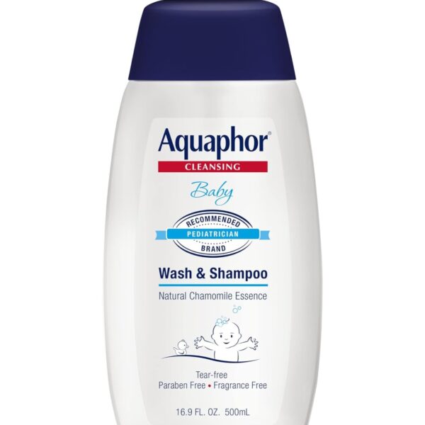 Aquaphor Baby Wash and Shampoo, Unscented Baby Shampoo and Wash, 16.9 Fl Oz Pump Bottle