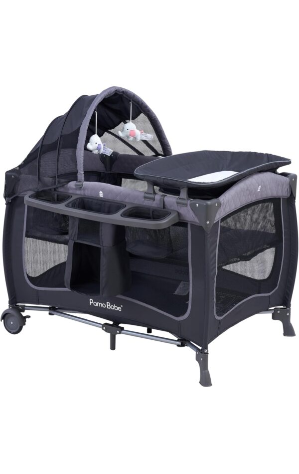 Pamo Babe Portable Baby Playard with Canopy Nursery Center Play Yard with Bassinet & Changing Table