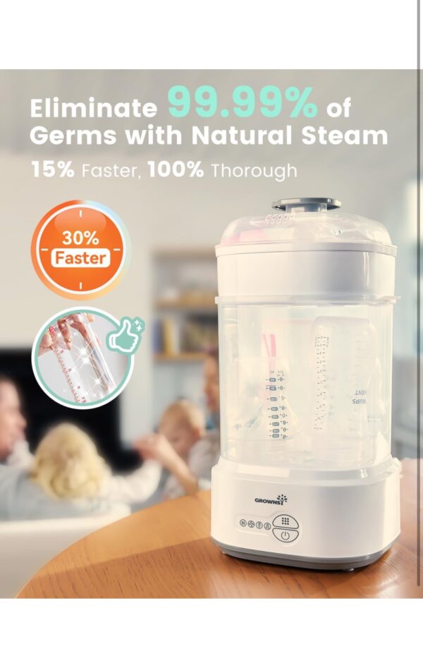 Grownsy Bottle Sterilizer and Dryer, Compact Electric Steam Baby Bottle Sterilizer (Esterilizador de Biberones), Bottle Sanitizer for Baby Bottles, Pacifiers, Pump Parts - Image 2