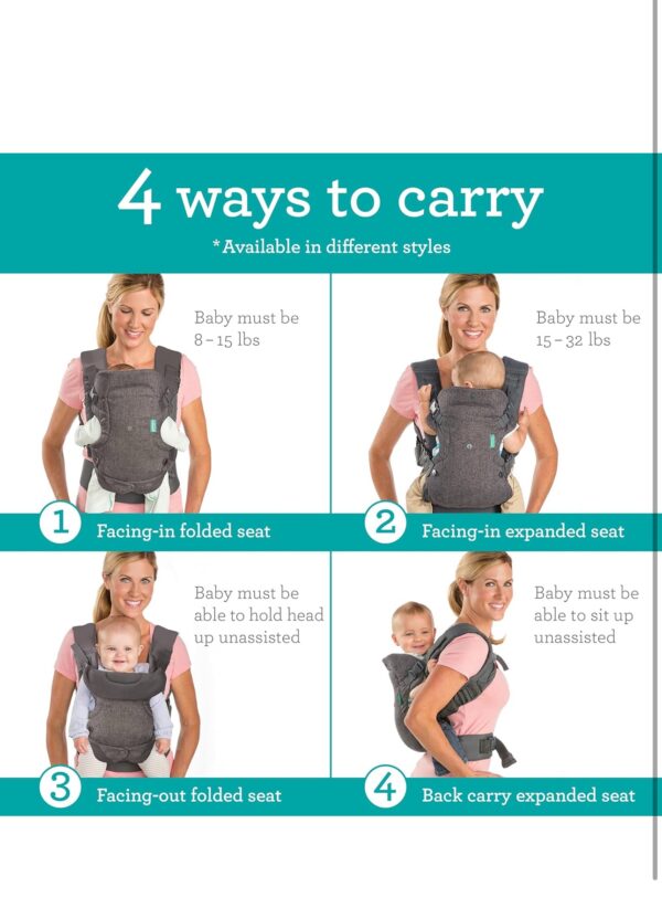 Infantino Flip Advanced 4-in-1 Baby Carrier - Ergonomic, Convertible, Face-in and Face-Out Front and Back Baby Carrier for Newborn to Toddler 8-32 lbs, Floral Navy - Image 3