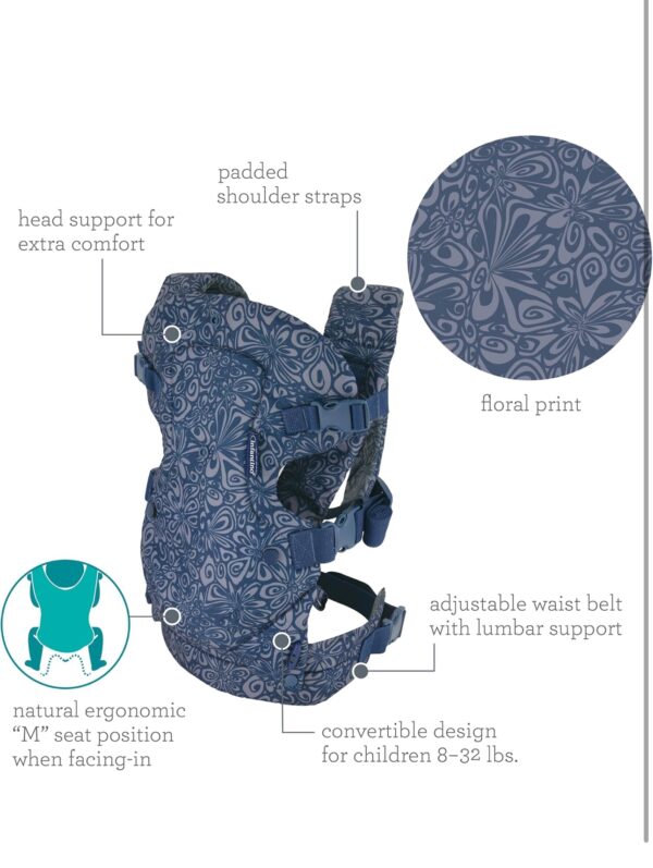 Infantino Flip Advanced 4-in-1 Baby Carrier - Ergonomic, Convertible, Face-in and Face-Out Front and Back Baby Carrier for Newborn to Toddler 8-32 lbs, Floral Navy - Image 2