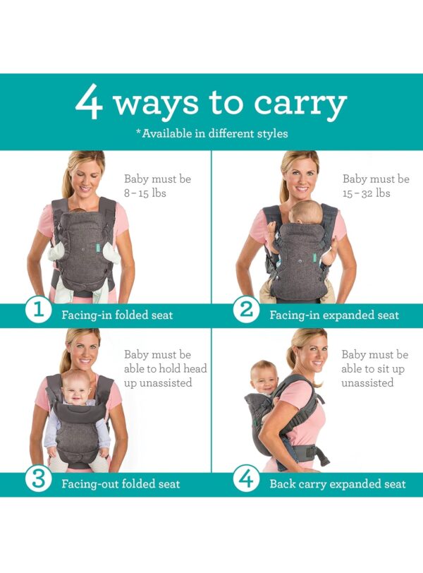 Infantino Flip Advanced 4-in-1 Baby Carrier - Ergonomic, Convertible, Face-in and Face-Out Front and Back Baby Carrier for Newborn to Toddler 8-32 lbs, Leopard - Image 2