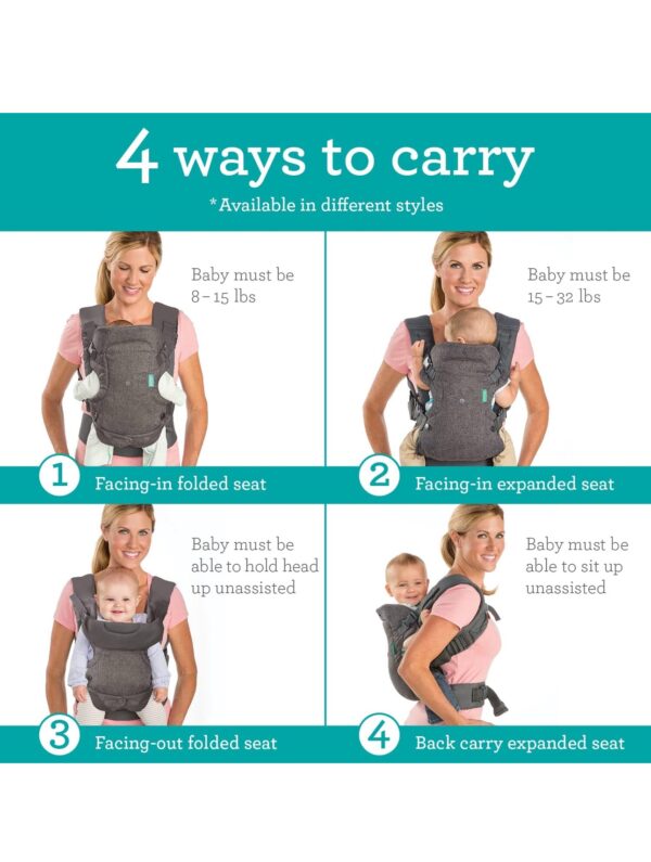 Infantino Flip Advanced 4-in-1 Baby Carrier - Ergonomic, Convertible, Face-in and Face-Out Front and Back Baby Carrier for Newborn to Toddler 8-32 lbs, Rainbow - Image 3