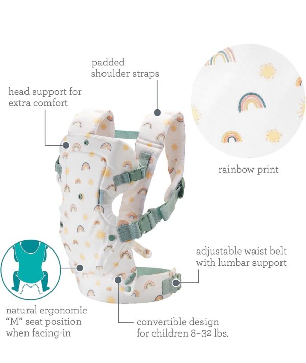Infantino Flip Advanced 4-in-1 Baby Carrier - Ergonomic, Convertible, Face-in and Face-Out Front and Back Baby Carrier for Newborn to Toddler 8-32 lbs, Rainbow - Image 2