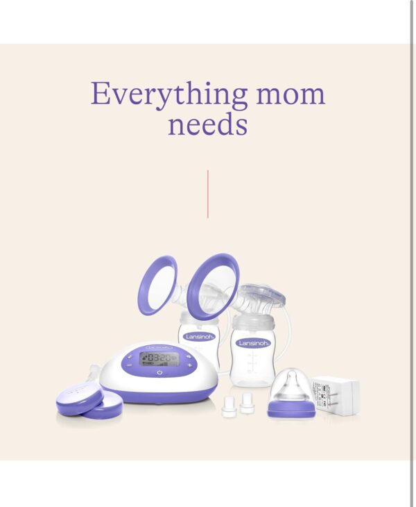 Lansinoh Signature Pro Double Electric Breast Pump, Portable Breast Pump, 3 Power Options, LCD Display, Includes Breast Pump Bag, 25mm Breast Pump Flanges and 2 Lansinoh Baby Bottles (pack of 1) - Image 2
