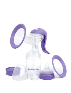 Lansinoh Manual Breast Pump, Hand Pump with Comfortable Flange for Breastfeeding Essentials, Includes Baby Bottle for Feeding, 5oz
