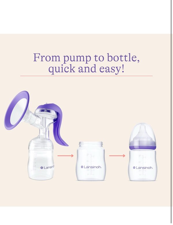 Lansinoh Manual Breast Pump, Hand Pump with Comfortable Flange for Breastfeeding Essentials, Includes Baby Bottle for Feeding, 5oz - Image 3
