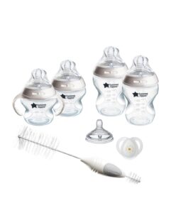 Tommee Tippee Natural Start Baby’s First BPA Free Bottle 8 Piece Set, 2 x 5oz and 2 x 9oz Anti-Colic Bottles, Slow and Medium Flow Nipples, 0-6 Month Pacifier, Clear
