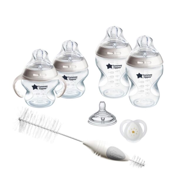 Tommee Tippee Natural Start Baby’s First BPA Free Bottle 8 Piece Set, 2 x 5oz and 2 x 9oz Anti-Colic Bottles, Slow and Medium Flow Nipples, 0-6 Month Pacifier, Clear