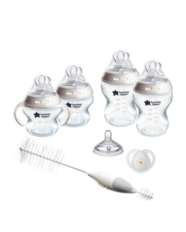 Tommee Tippee Natural Start Baby’s First BPA Free Bottle 8 Piece Set, 2 x 5oz and 2 x 9oz Anti-Colic Bottles, Slow and Medium Flow Nipples, 0-6 Month Pacifier, Clear