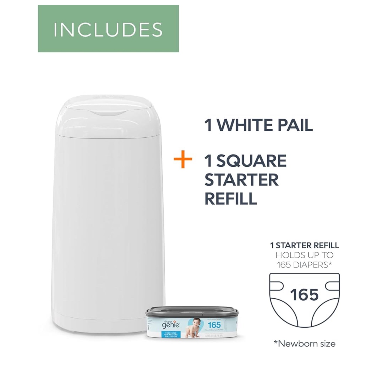 Diaper Genie Classic Pail Includes 1 Starter Square Refill That can Hold up to 165 - Pail itself Holds Up to 55 Newborn-Sized Diapers at any given time . - Image 9