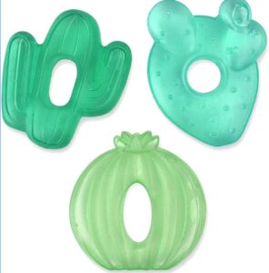 Itzy Ritzy Water-Filled Teethers - Cold Cutie Coolers Textured On Both Sides to Massage Sore Gums & Emerging Teeth - Can Be Chilled in Refrigerator, Set of 3 Green Cactus Water Teethers