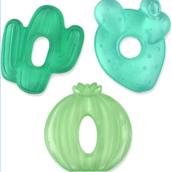 Itzy Ritzy Water-Filled Teethers - Cold Cutie Coolers Textured On Both Sides to Massage Sore Gums & Emerging Teeth - Can Be Chilled in Refrigerator, Set of 3 Green Cactus Water Teethers