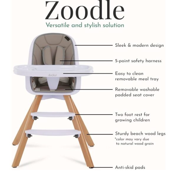 Evolur Zoodle 2 in 1 Convertible Baby High Chair in Light Gray