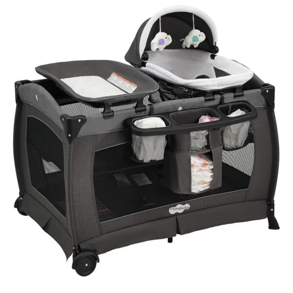 Pamo Babe Pack and Play with Bassinet Baby Playpen Foldable Playard with Changing Table Portable 4 in 1 Baby Playard