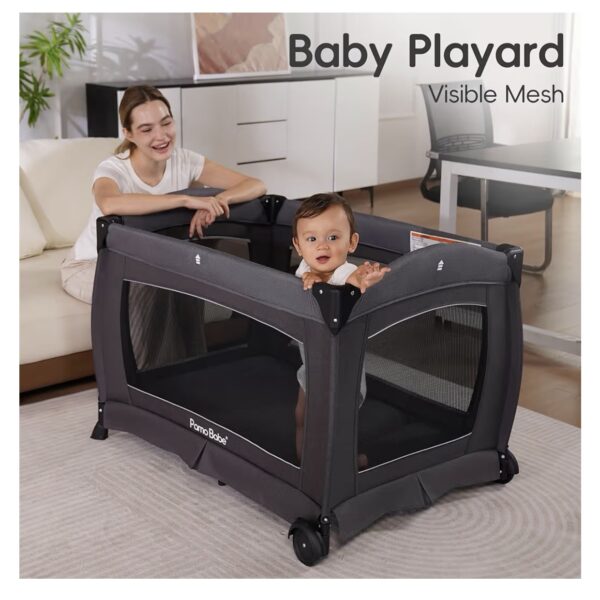Pamo Babe Pack and Play with Bassinet Baby Playpen Foldable Playard with Changing Table Portable 4 in 1 Baby Playard